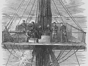 Artist Waud on Board the 'Mississippi' sketches Battle between Confederate Forts & Federal Fleet by Frank Leslie - Art Print