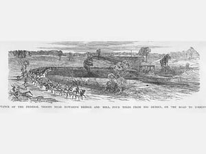 Advance at Howard's Bridge on the way to Yorktown by Frank Leslie - Art Print