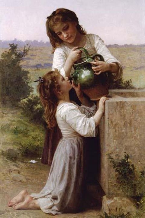 At the Fountain by William Bouguereau - Art Print