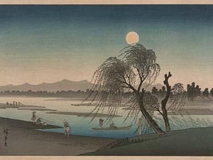 Autumn Moon on the Tama River - Fukeiga by Utagawa Hiroshige - Art Print