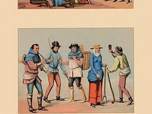 A Variety of French Medieval Costumes by Auguste Racinet - Art Print