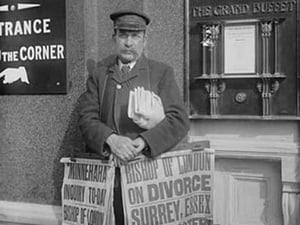 Newspaper salesman in front of Buffet Restaurant in Central London advertises News Headlines - Art Print
