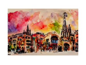 The City of Barcelona In Colorful Watercolor Style