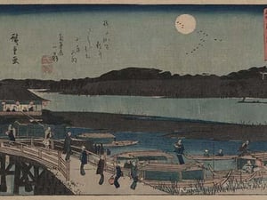 Moon over Sumida River. by Utagawa Hiroshige - Art Print