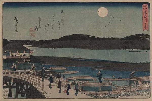 Moon over Sumida River. by Utagawa Hiroshige - Art Print