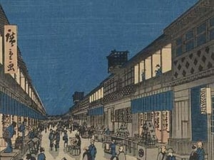 Full Moon Over a Crowded Street - Art Print