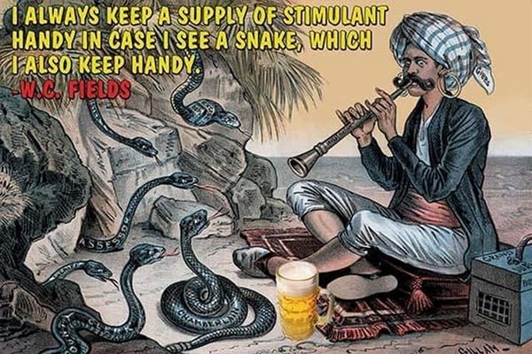 I always keep a supply of stimulant handy in case there is a snake which I also keep hands by Wilbur Pierce - Art Print