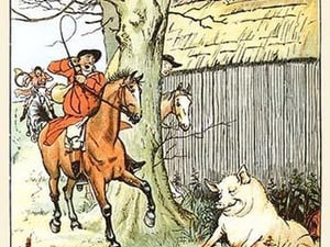 The Huntsmen cam across a large pig by Randolph Caldecott - Art Print