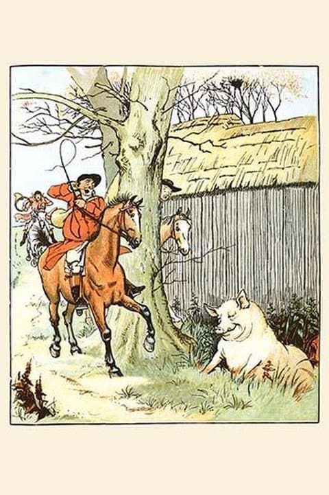 The Huntsmen cam across a large pig by Randolph Caldecott - Art Print