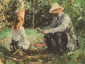Eugene Manet and His Daughter in the Garden by Berthe Morisot - Art Print