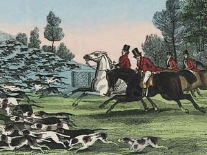 Horsemen with hundreds of hunting dogs by Charles Butler - Art Print