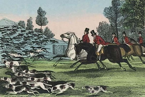 Horsemen with hundreds of hunting dogs by Charles Butler - Art Print