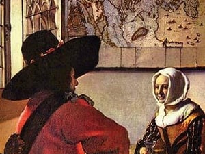 Soldier and Girl Smiling by Johannes Vermeer - Art Print