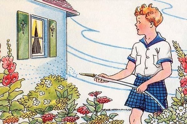 Watering the Garden by Julia Letheld Hahn - Art Print