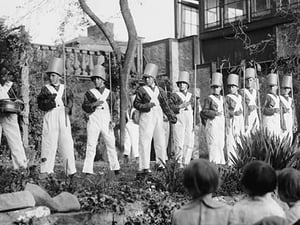 Line of Boys pose as Soldiers with inverted pails on their heads #2 - Art Print