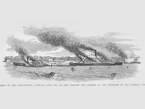 Burning of the Confederate Gunboats & Rams at New Orleans & Algiers by Frank Leslie - Art Print