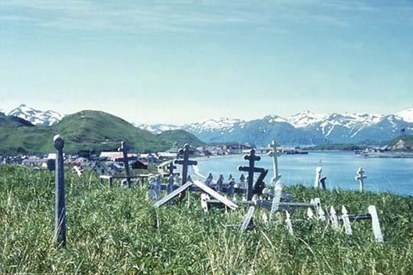 The Russian Orthodox graveyard at Unalaska by Rear Admiral Harley D. Nygren