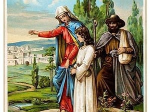 Mary teaching Jesus - Art Print