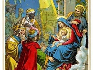 Baby Jesus Receives Gifts - Art Print
