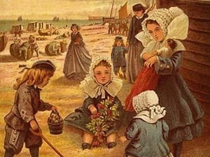 At the Beach a family with children by Kronheim & Dalziels - Art Print