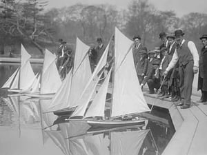 Toy Yachts are the pride of Central Park Enthusiasts as they race them in a Park Pond - Art Print