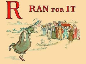 R - Ran for It by Kate Greenaway - Art Print