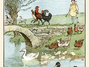 Farmer's Boys leads the chickens and ducks by Randolph Caldecott - Art Print