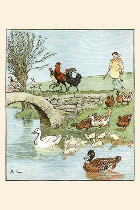 Farmer's Boys leads the chickens and ducks by Randolph Caldecott - Art Print