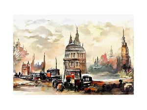 London Watercolor-Style View of the City
