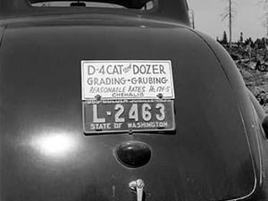 Bulldozer contractor's car by Dorothea Lange - Art Print
