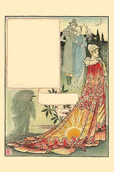 All were drunk or sober. Valentine & May left as lovers. The longest day enjoyed crimson & gold of a setting sun. by Walter Crane - Art Print