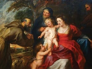The Holy Family with Saints Francis & Infant St. John the Baptist by Peter Paul Rubens - Art Print