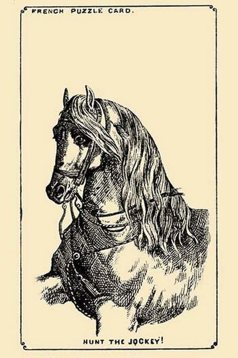 Hunt the Jockey by French Puzzle Card - Art Print