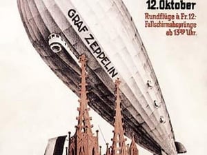 Graf Zeppelin Flies over the Cathedral by Otto Jacob Plattner - Art Print