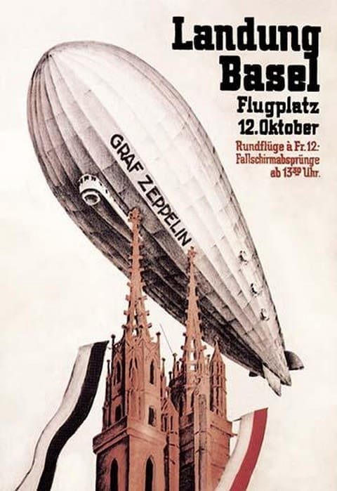 Graf Zeppelin Flies over the Cathedral by Otto Jacob Plattner - Art Print