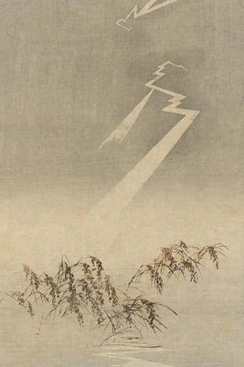Thunder and lightning over rice grain - Art Print