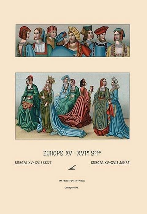 A Variety of Fifteenth Century French Costumes by Auguste Racinet - Art Print