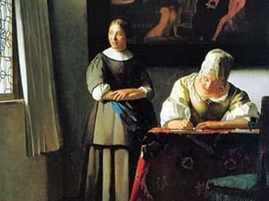 Woman With Messenger by Johannes Vermeer - Art Print