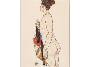 Standing Nude Woman With a Patterned Robe by Egon Schiele - Canvas Print