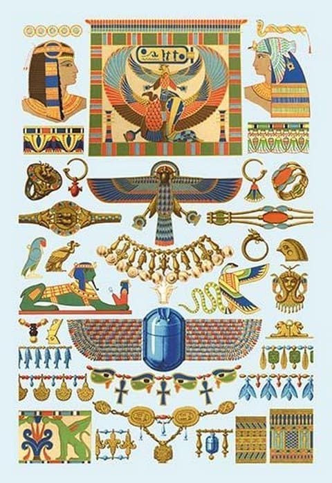 Egyptian Jewelry by Auguste Racinet - Art Print