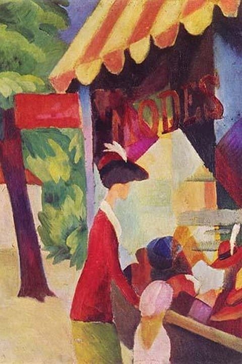 Before Hutladen (woman with a red jacket and child) by August Macke - Art Print