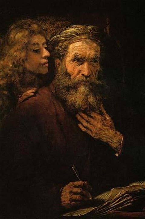 Evangelist Mathaus & Angel by Rembrandt Van Rijn - Art Print