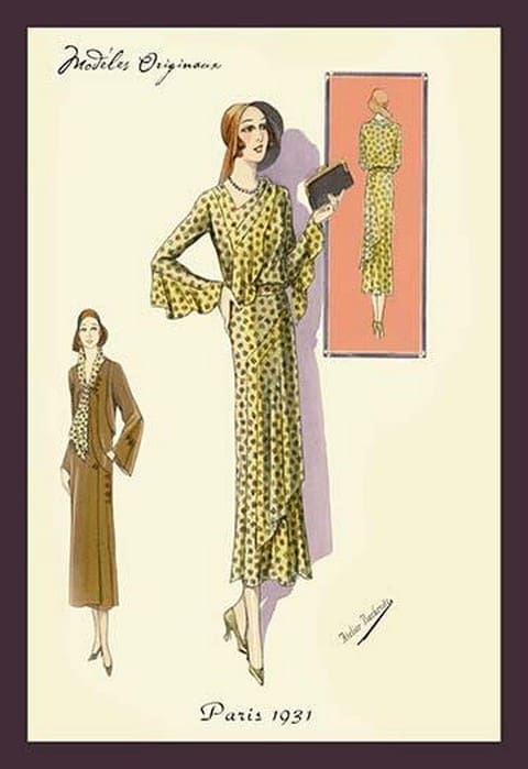 Ruffled Autumn Dress and Overcoat by Atelier Bachroitz - Art Print