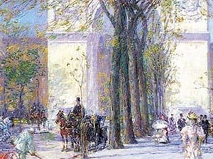 Washington triumphal arch in spring by Frederick Childe Hassam - Art Print