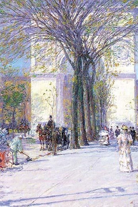 Washington triumphal arch in spring by Frederick Childe Hassam - Art Print