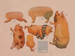 Paper Cutout Pig Dolls - Art Print