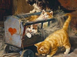 Kitten Carriage by Julius Adam - Art Print
