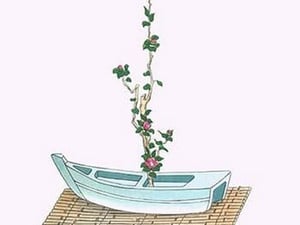 Tsubaki (Camellia Japonica) in a boat shaped Vase by Josiah Conder #2 - Art Print