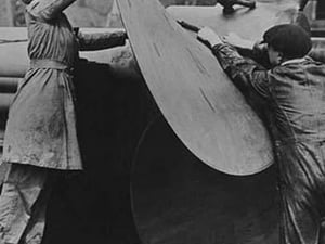 English Workers labor over a ship's Propeller at Shipyard - Art Print