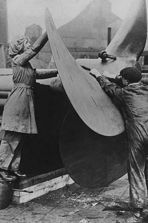 English Workers labor over a ship's Propeller at Shipyard - Art Print